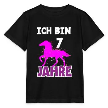 7. Geburtstag Mädchen 7 Jahre Pferd Pferde Party - Stanley/Stella Kinder T-Shirt MINI CREATOR  - Schwarz - Vorne - Mikhail (115cm)