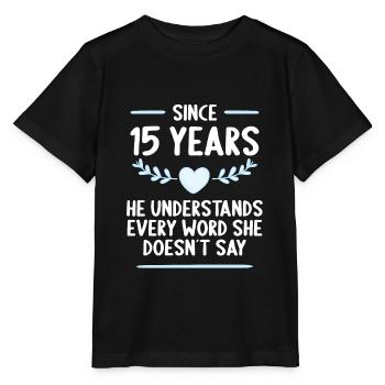 15 years married 15th wedding anniversary - Stanley/Stella MINI CREATOR Kids’ T-Shirt - black - Front - Mikhail (115cm)