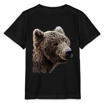 Bären Braunbär Tier Motiv Aufdruck Kunst Bär - Stanley/Stella Kinder T-Shirt MINI CREATOR  - Schwarz - Vorne - Mikhail (115cm)
