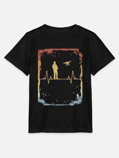 Drohne Herzschlag Copter EKG Retro - Stanley/Stella Kinder T-Shirt MINI CREATOR - Schwarz