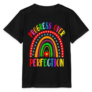 Rainbow Progress Over Perfection Motivational - Stanley/Stella Kinder T-Shirt MINI CREATOR  - Schwarz - Vorne - Mikhail (115cm)