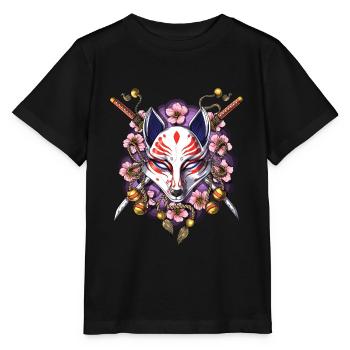 Kitsune Japanische Fuchsmaske - Stanley/Stella Kinder T-Shirt MINI CREATOR  - Schwarz - Vorne - Mikhail (115cm)