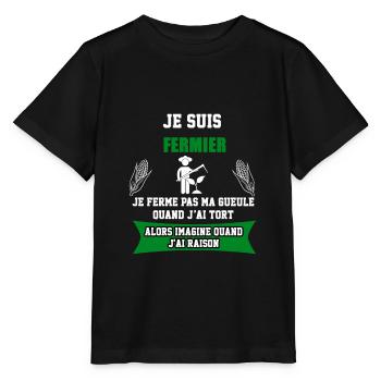 fermier je ferme pas ma gueule - T-shirt bio MINI CREATOR Stanley/Stella Enfant - noir - Devant - Mikhail (115cm)