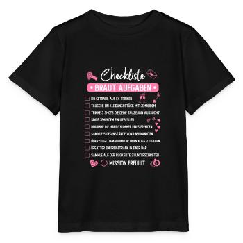 JGA Mutprobe Checkliste Braut Aufgaben - Stanley/Stella Kinder T-Shirt MINI CREATOR  - Schwarz - Vorne - Mikhail (115cm)