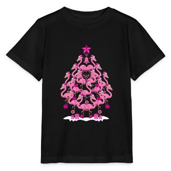 Flamant rose Arbre de Noël - T-shirt bio MINI CREATOR Stanley/Stella Enfant - noir - Devant - Mikhail (115cm)