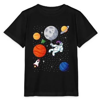 Astronaut Planeten Weltraum Geschenk für Kinder - Stanley/Stella Kinder T-Shirt MINI CREATOR  - Schwarz - Vorne - Mikhail (115cm)