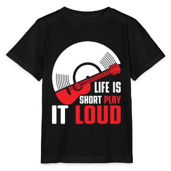 La vie est courte, jouez-la fort / guitare vinyle basse - T-shirt bio MINI CREATOR Stanley/Stella Enfant - noir - Devant - Mikhail (115cm)