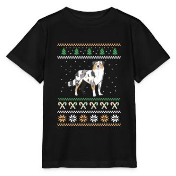 Ugly Christmas Australian Shepherd - Stanley/Stella Kinder T-Shirt MINI CREATOR  - Schwarz - Vorne - Mikhail (115cm)