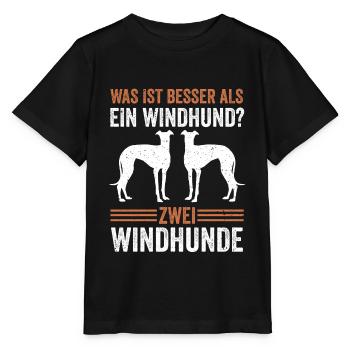 Zwei Windhund Hund Windhund - Stanley/Stella Kinder T-Shirt MINI CREATOR  - Schwarz - Vorne - Mikhail (115cm)
