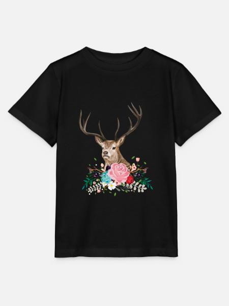 Deer Flower - Stanley/Stella Kinder T-Shirt MINI CREATOR - Schwarz