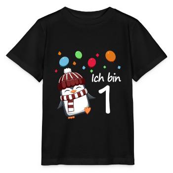 Ich bin 1 Pinguin Geburstag Design - Stanley/Stella Kinder T-Shirt MINI CREATOR  - Schwarz - Vorne - Mikhail (115cm)