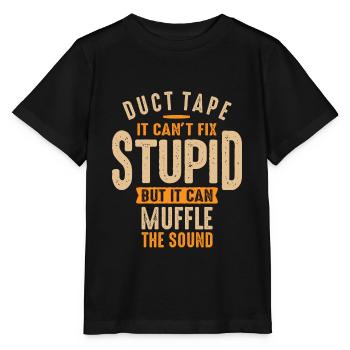 Klebeband kann es nicht dumm reparieren, aber es kann dämpfen - Stanley/Stella Kinder T-Shirt MINI CREATOR  - Schwarz - Vorne - Mikhail (115cm)