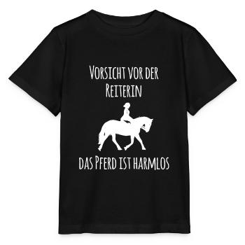 VORSICHT VOR DER REITERIN DAS PFERD IST HARMLOS - Stanley/Stella Kinder T-Shirt MINI CREATOR  - Schwarz - Vorne - Mikhail (115cm)