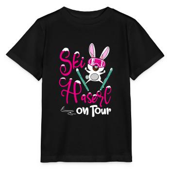 Skihaserl on Tour - Pisten Häschen [00119] - Stanley/Stella Kinder T-Shirt MINI CREATOR  - Schwarz - Vorne - Mikhail (115cm)