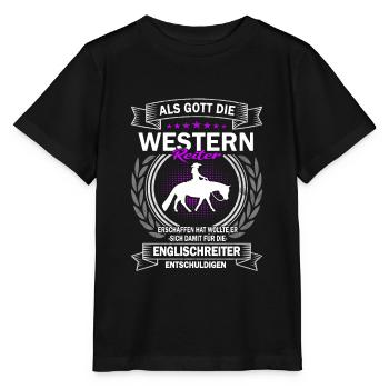 Westernreiten Reiterin und Pferd - Stanley/Stella Kinder T-Shirt MINI CREATOR  - Schwarz - Vorne - Mikhail (115cm)