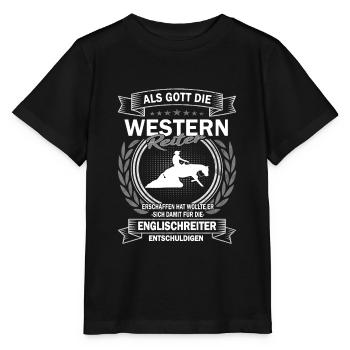 Westernreiten Reiterin und Pferd - Stanley/Stella Kinder T-Shirt MINI CREATOR  - Schwarz - Vorne - Mikhail (115cm)