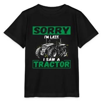 Désolé je suis en retard j’ai vu un tracteur - T-shirt bio MINI CREATOR Stanley/Stella Enfant - noir - Devant - Mikhail (115cm)