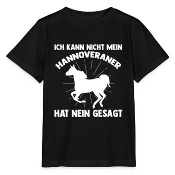 Reitstall Reiten Pferd Hannoveraner - Stanley/Stella Kinder T-Shirt MINI CREATOR  - Schwarz - Vorne - Mikhail (115cm)