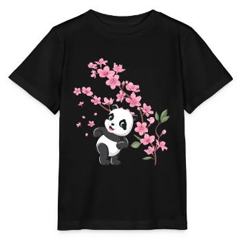 Panda Cherry Blossom Cherry Blossom Japanese Pandas - Stanley/Stella MINI CREATOR Kids’ T-Shirt - black - Front - Mikhail (115cm)