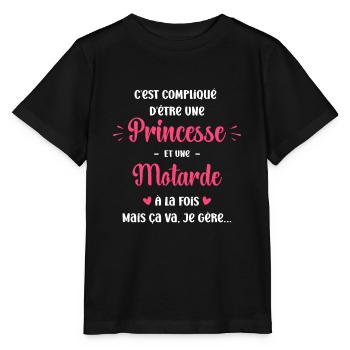 Compliqué princesse et d'être motarde - T-shirt bio MINI CREATOR Stanley/Stella Enfant - noir - Devant - Mikhail (115cm)