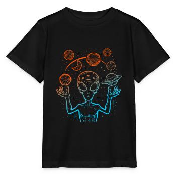 UFO Alien Juggling Planets Space - Stanley/Stella MINI CREATOR Kids’ T-Shirt - black - Front - Mikhail (115cm)