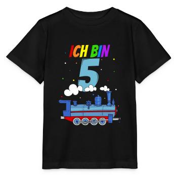 Lokomotive Kinder Dampflok ICH BIN 5 Geburtstags G - Stanley/Stella Kinder T-Shirt MINI CREATOR  - Schwarz - Vorne - Mikhail (115cm)