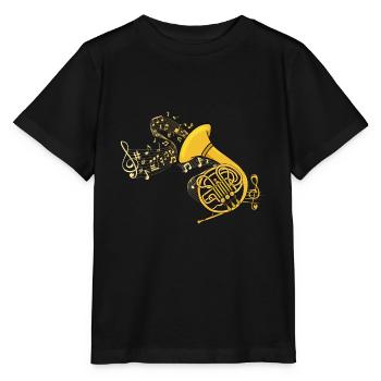 French Horn Music Big Band French Horn Brass Band - Stanley/Stella MINI CREATOR Kids’ T-Shirt - black - Front - Mikhail (115cm)