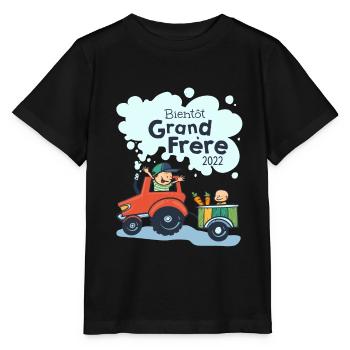 Bientot grand frere tracteur 2022 - T-shirt bio MINI CREATOR Stanley/Stella Enfant - noir - Devant - Mikhail (115cm)