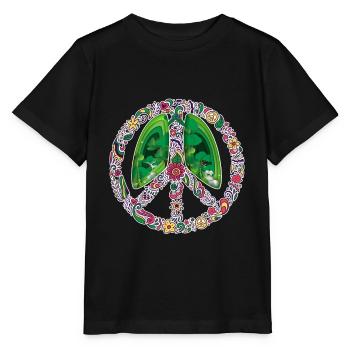Symbole de paix, signe de paix Plantes du Jour de la Terre - T-shirt bio MINI CREATOR Stanley/Stella Enfant - noir - Devant - Mikhail (115cm)