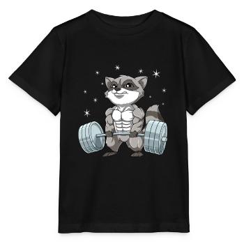Waschbär Gewichtheben Fitness-Studio - Stanley/Stella Kinder T-Shirt MINI CREATOR  - Schwarz - Vorne - Mikhail (115cm)