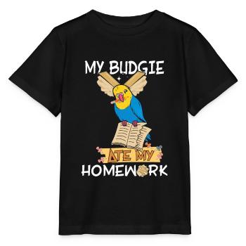 The budgie ate my homework - Stanley/Stella MINI CREATOR Kids’ T-Shirt - black - Front - Mikhail (115cm)