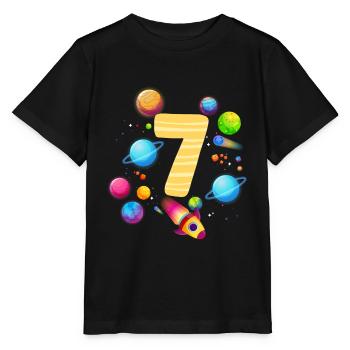 7. Geburtstag Jungen 7 Jahre Planeten Geburtstag - Stanley/Stella Kinder T-Shirt MINI CREATOR  - Schwarz - Vorne - Mikhail (115cm)