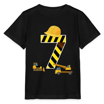 7. Geburtstag 7 Jahre Bagger Baustelle Bauarbeiter - Stanley/Stella Kinder T-Shirt MINI CREATOR  - Schwarz - Vorne - Mikhail (115cm)