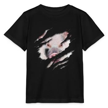Schweine Gesicht Schwein Riss zerrissen - Stanley/Stella Kinder T-Shirt MINI CREATOR  - Schwarz - Vorne - Mikhail (115cm)