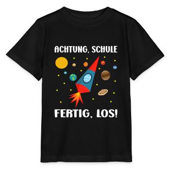 Einschulung Junge Rakete Schultüte Schulanfänger - Stanley/Stella Kinder T-Shirt MINI CREATOR  - Schwarz - Vorne - Mikhail (115cm)
