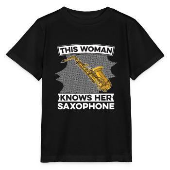 Sax Saxophone Saxophone Musician Jazz - Stanley/Stella MINI CREATOR Kids’ T-Shirt - black - Front - Mikhail (115cm)