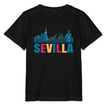 Sevilla buntes Gebäude geschenk - Stanley/Stella Kinder T-Shirt MINI CREATOR  - Schwarz - Vorne - Mikhail (115cm)