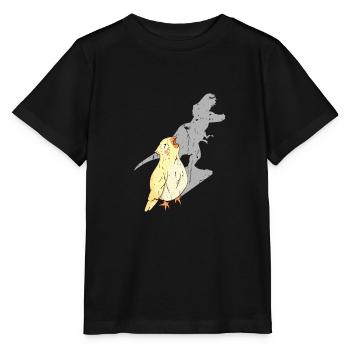 Schreiender Nymphensittich mit Dinosaurierschatten - - Stanley/Stella Kinder T-Shirt MINI CREATOR  - Schwarz - Vorne - Mikhail (115cm)