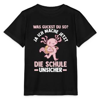 Schulkind Axolotl Schüler Schulanfang Einschulung - Stanley/Stella Kinder T-Shirt MINI CREATOR  - Schwarz - Vorne - Mikhail (115cm)