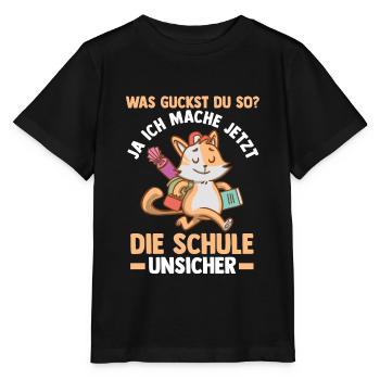 Schulkind Katze Schüler Schulanfang Einschulung - Stanley/Stella Kinder T-Shirt MINI CREATOR  - Schwarz - Vorne - Mikhail (115cm)