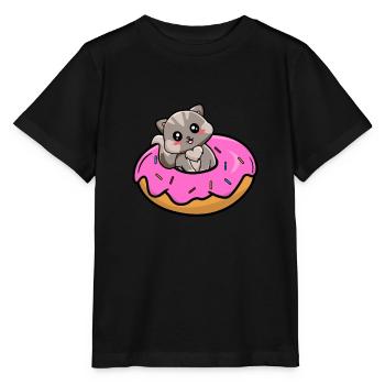 Kätzchen sitzen in einem Donut - Gray Tabby Cat - Stanley/Stella Kinder T-Shirt MINI CREATOR  - Schwarz - Vorne - Mikhail (115cm)