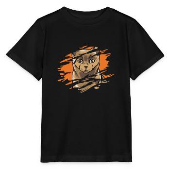 Eine Katze in einem zerrissenen Hemd - Gray Tabby Cat Kitten Pets - Stanley/Stella Kinder T-Shirt MINI CREATOR  - Schwarz - Vorne - Mikhail (115cm)
