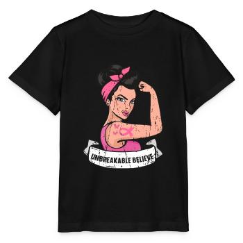 Brustkrebs-Überlebende Unzerbrechliche starke Frau - - Stanley/Stella Kinder T-Shirt MINI CREATOR  - Schwarz - Vorne - Mikhail (115cm)