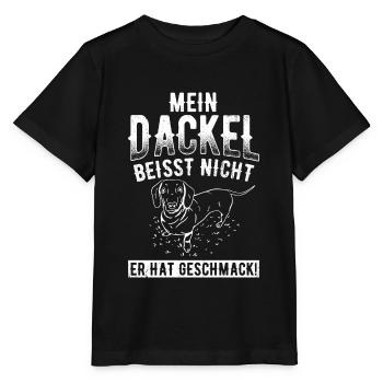 Mein Dackel beisst nicht, er hat Geschmack Dackel - Stanley/Stella Kinder T-Shirt MINI CREATOR  - Schwarz - Vorne - Mikhail (115cm)