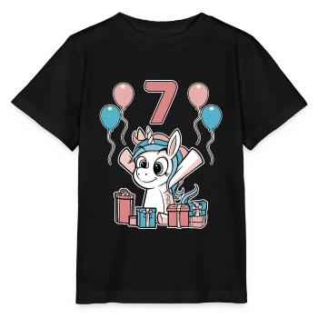 7 Years Unicorn Children's Birthday Girl Gift - Stanley/Stella MINI CREATOR Kids’ T-Shirt - black - Front - Mikhail (115cm)