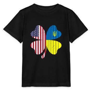 Ukraine Amerika Flagge Kleeblatt - Stanley/Stella Kinder T-Shirt MINI CREATOR  - Schwarz - Vorne - Mikhail (115cm)
