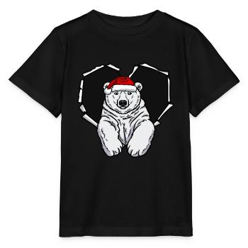 Crack Polar Bear with Christmas Cap Hole - Stanley/Stella MINI CREATOR Kids’ T-Shirt - black - Front - Mikhail (115cm)