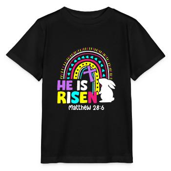 He Is Risen Matthew 28:6 Jesus Christ Auferstehung - Stanley/Stella Kinder T-Shirt MINI CREATOR  - Schwarz - Vorne - Mikhail (115cm)