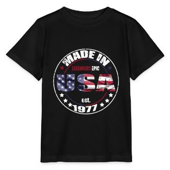 Birthday Saying born USA 1977 - Stanley/Stella MINI CREATOR Kids’ T-Shirt - black - Front - Mikhail (115cm)