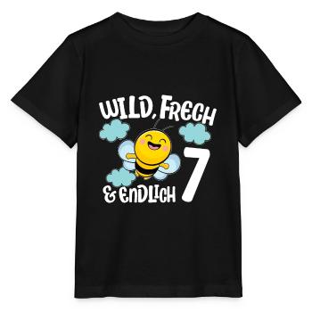 Biene Endlich 7 Jahre Mädchen Geburtstagsmotiv - Stanley/Stella Kinder T-Shirt MINI CREATOR  - Schwarz - Vorne - Mikhail (115cm)
